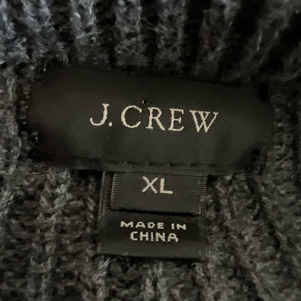 J Crew Woodsman Sweater Men's XL Gray Cotton Crew Suede Leather Patch - Picture 2 of 9